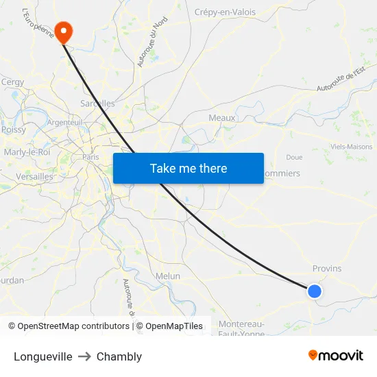 Longueville to Chambly map