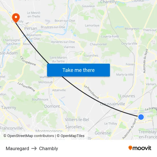 Mauregard to Chambly map