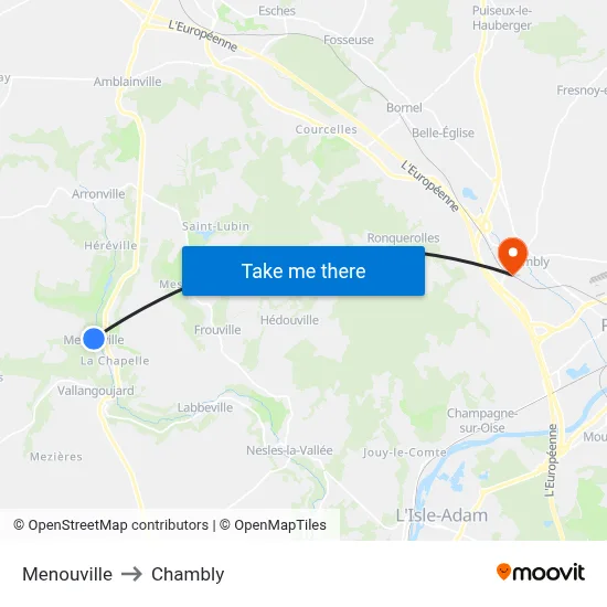 Menouville to Chambly map