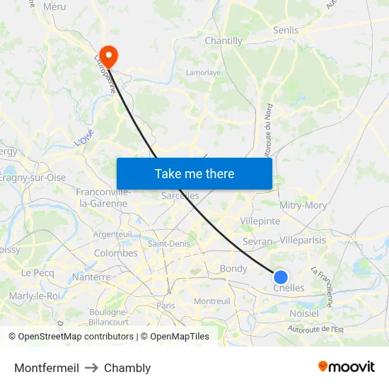 Montfermeil to Chambly map