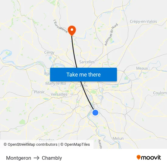 Montgeron to Chambly map