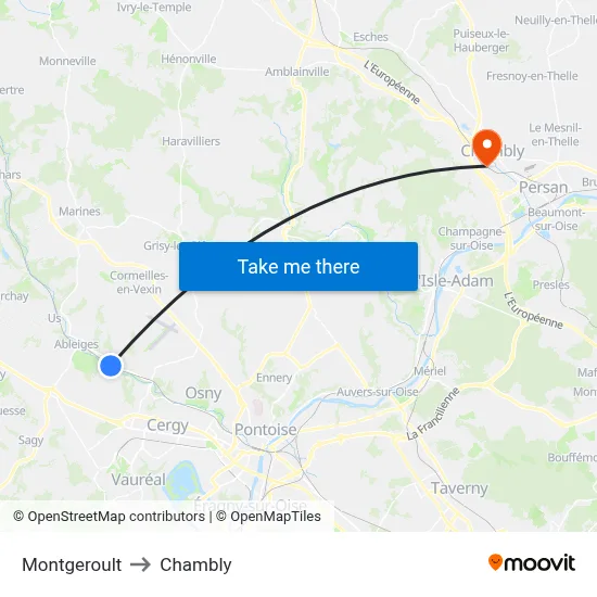 Montgeroult to Chambly map