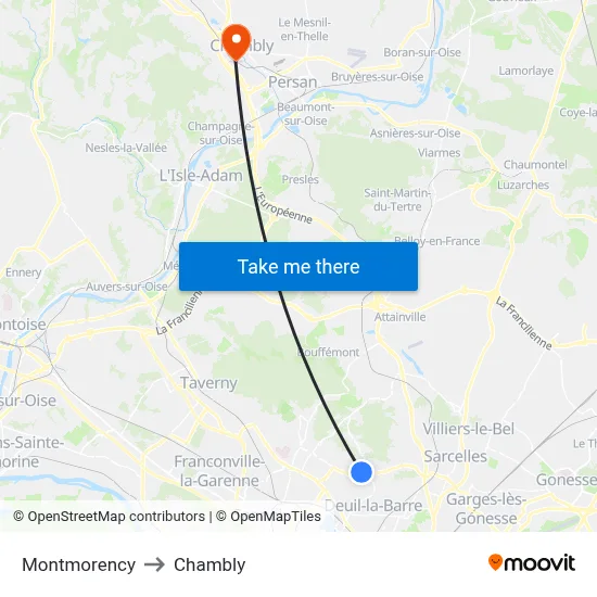 Montmorency to Chambly map