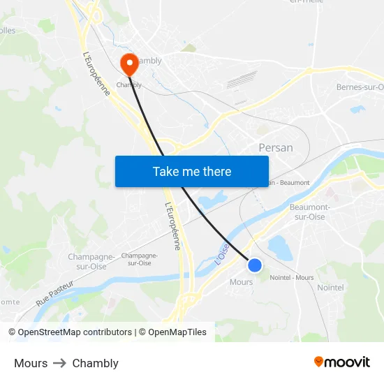 Mours to Chambly map