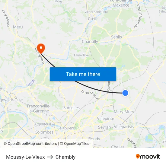 Moussy-Le-Vieux to Chambly map