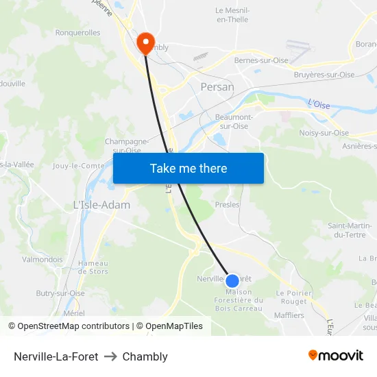 Nerville-La-Foret to Chambly map