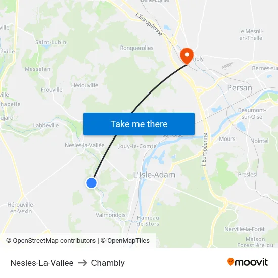 Nesles-La-Vallee to Chambly map