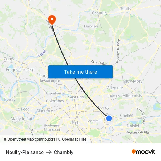 Neuilly-Plaisance to Chambly map