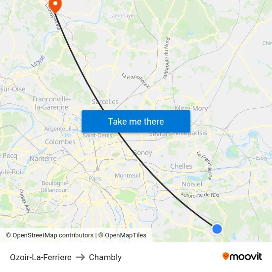Ozoir-La-Ferriere to Chambly map