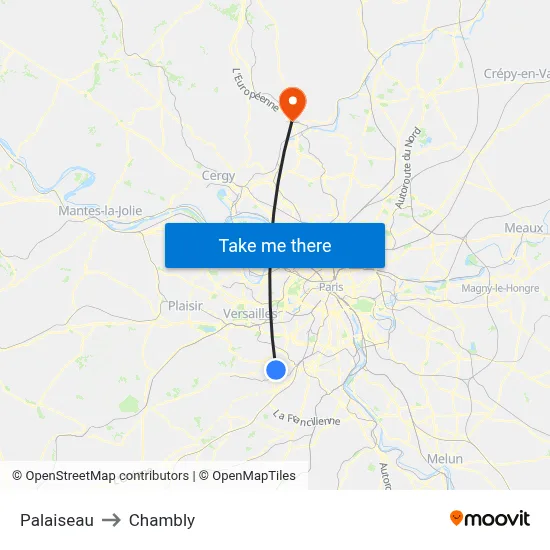 Palaiseau to Chambly map