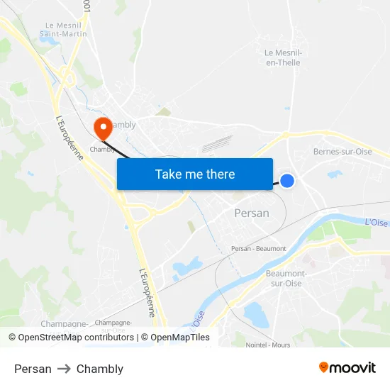 Persan to Chambly map