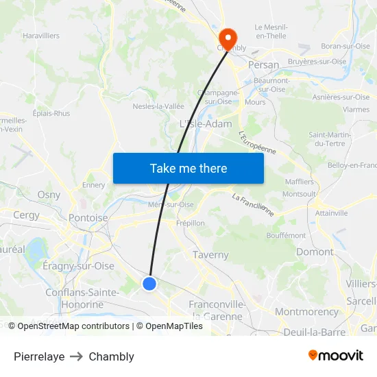 Pierrelaye to Chambly map