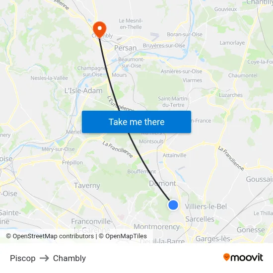 Piscop to Chambly map