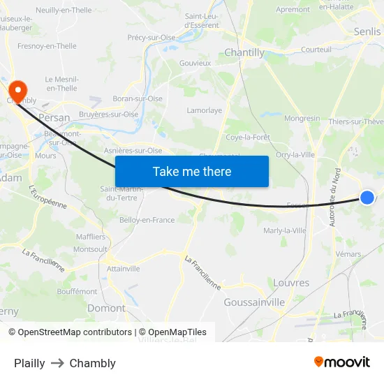 Plailly to Chambly map