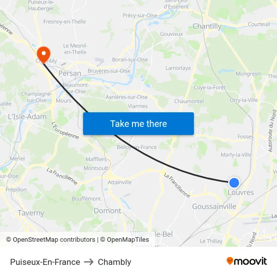 Puiseux-En-France to Chambly map