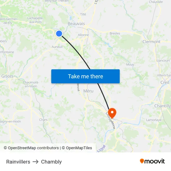 Rainvillers to Chambly map