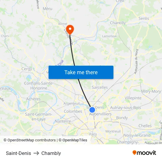 Saint-Denis to Chambly map