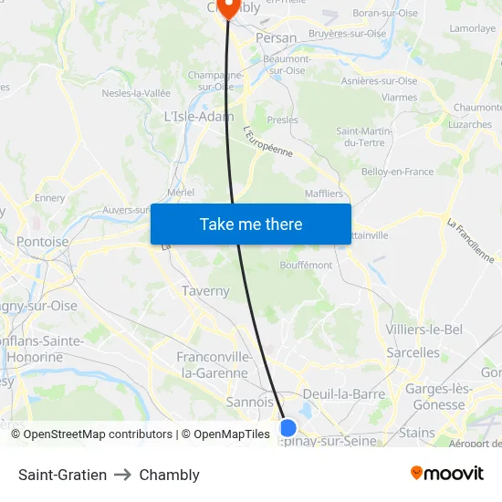 Saint-Gratien to Chambly map