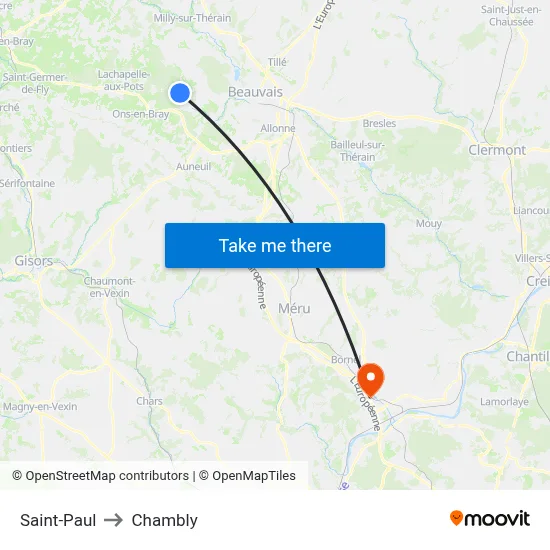 Saint-Paul to Chambly map