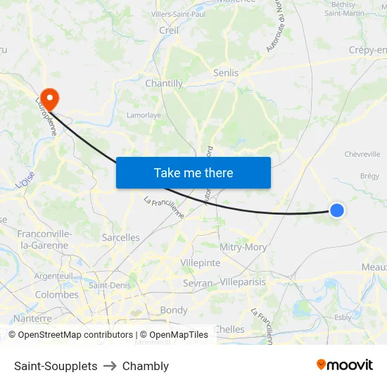 Saint-Soupplets to Chambly map