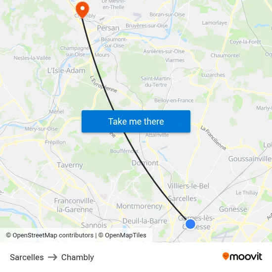Sarcelles to Chambly map