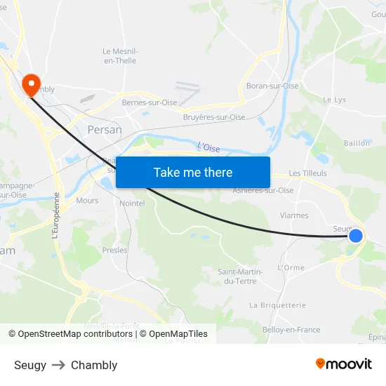 Seugy to Chambly map