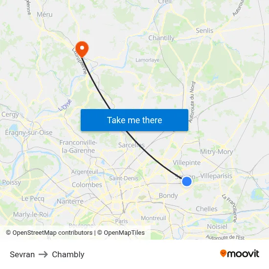 Sevran to Chambly map