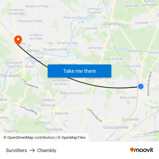 Survilliers to Chambly map