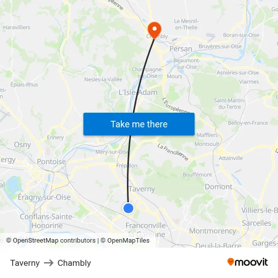 Taverny to Chambly map