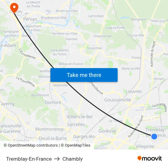 Tremblay-En-France to Chambly map