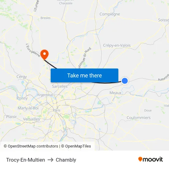Trocy-En-Multien to Chambly map