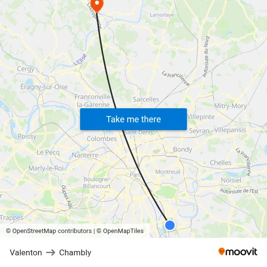 Valenton to Chambly map