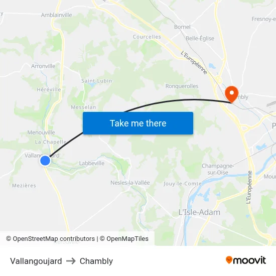Vallangoujard to Chambly map