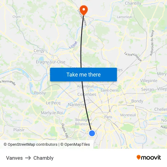 Vanves to Chambly map