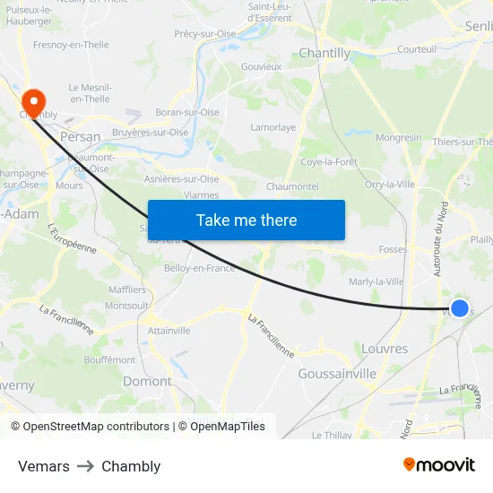 Vemars to Chambly map