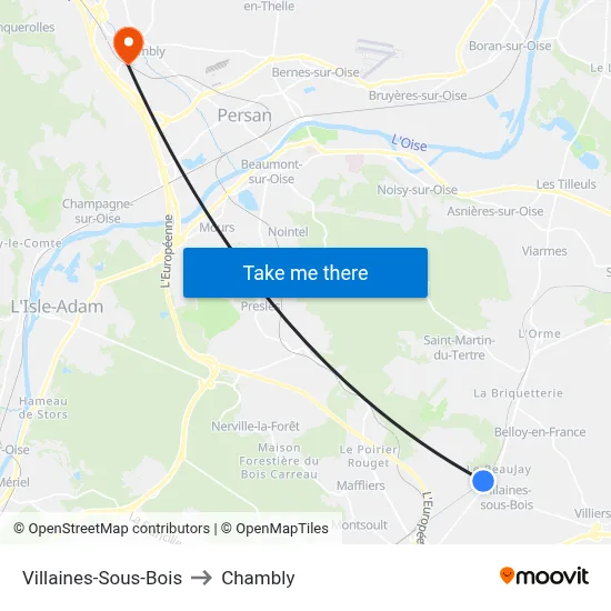 Villaines-Sous-Bois to Chambly map