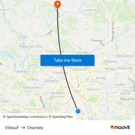 Villejuif to Chambly map
