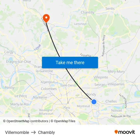 Villemomble to Chambly map