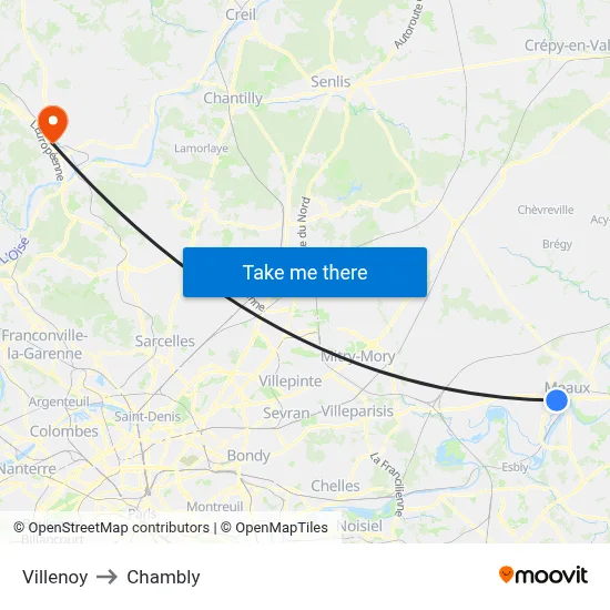 Villenoy to Chambly map