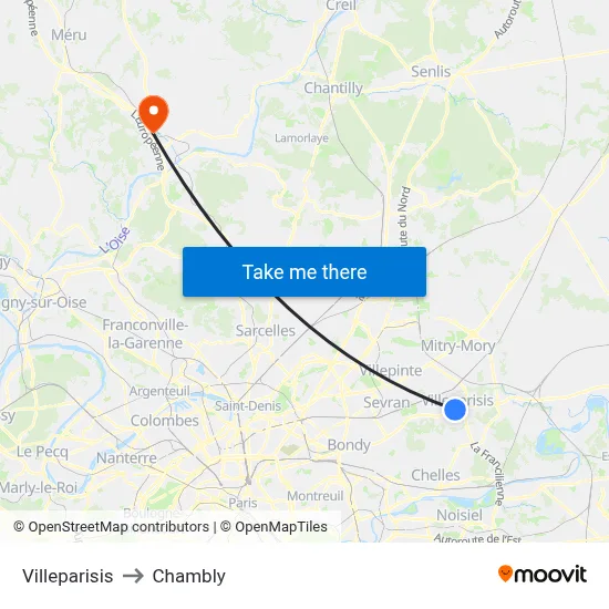 Villeparisis to Chambly map