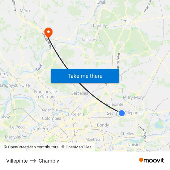 Villepinte to Chambly map