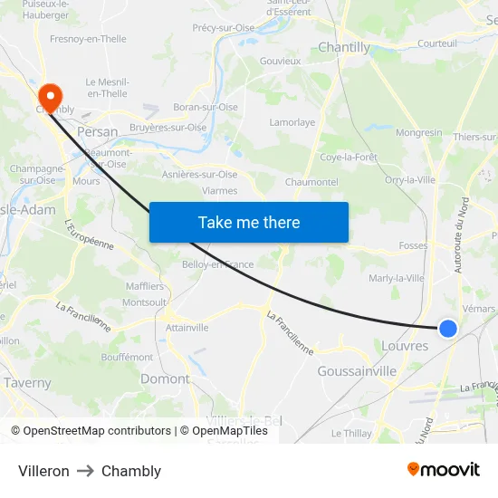 Villeron to Chambly map