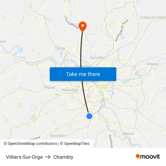 Villiers-Sur-Orge to Chambly map
