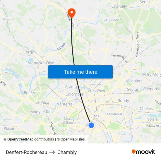 Denfert-Rochereau to Chambly map