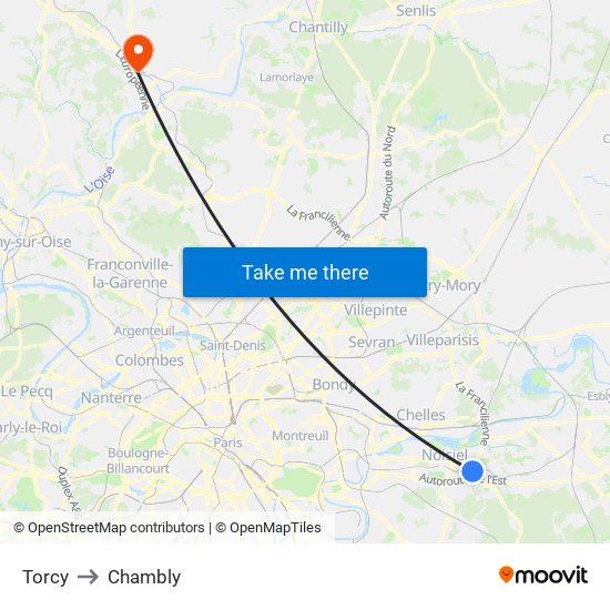 Torcy to Chambly map