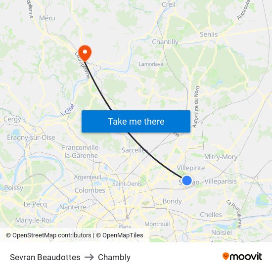 Sevran Beaudottes to Chambly map