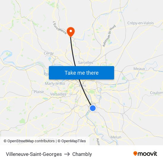 Villeneuve-Saint-Georges to Chambly map