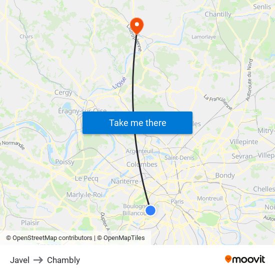 Javel to Chambly map