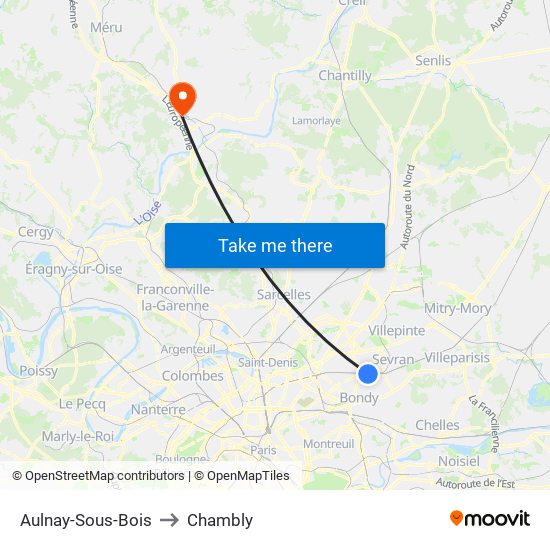 Aulnay-Sous-Bois to Chambly map
