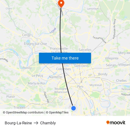 Bourg-La-Reine to Chambly map